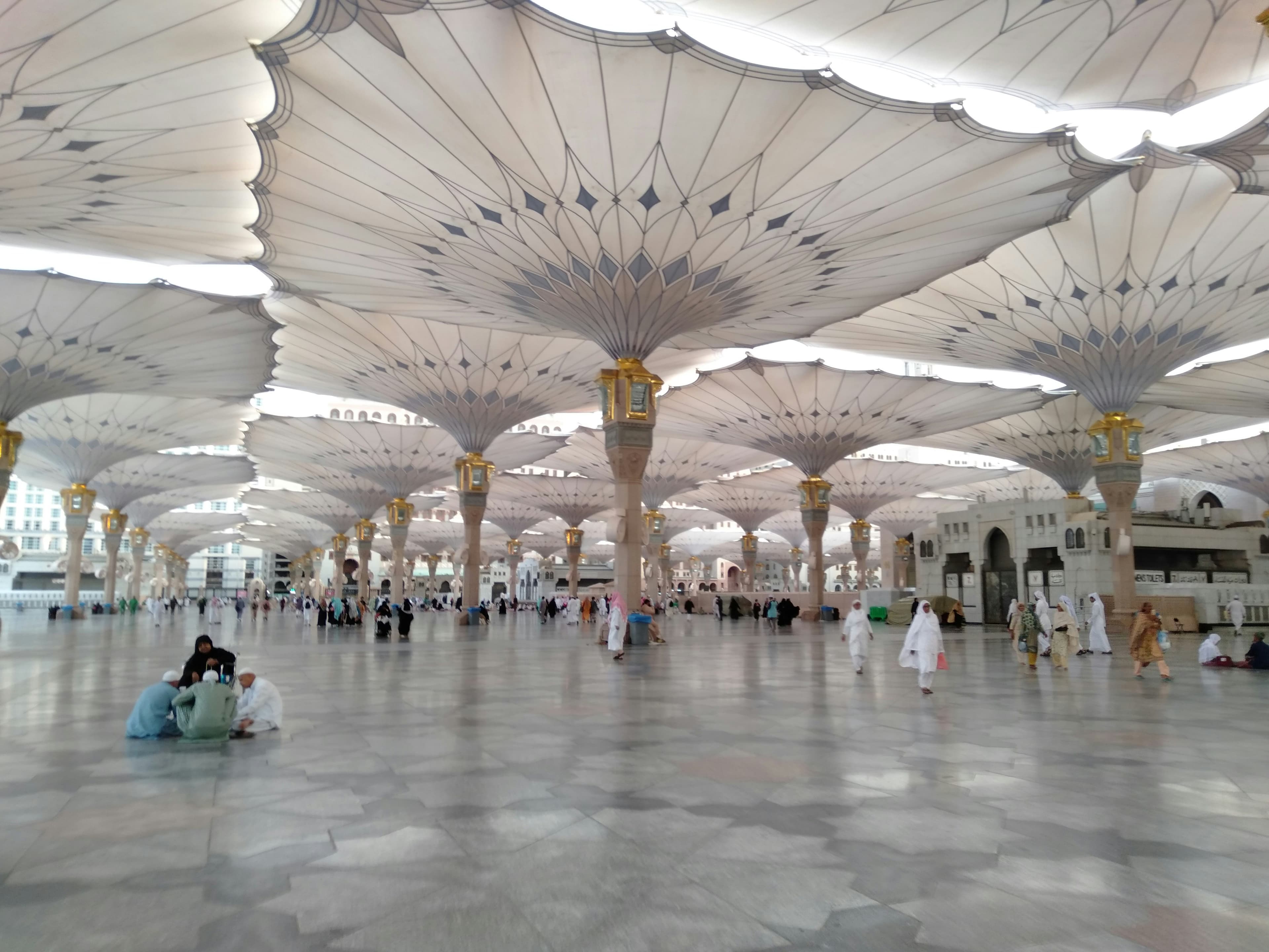 Al-Masjid an-Nabawi with its iconic green dome and minarets in Madinah